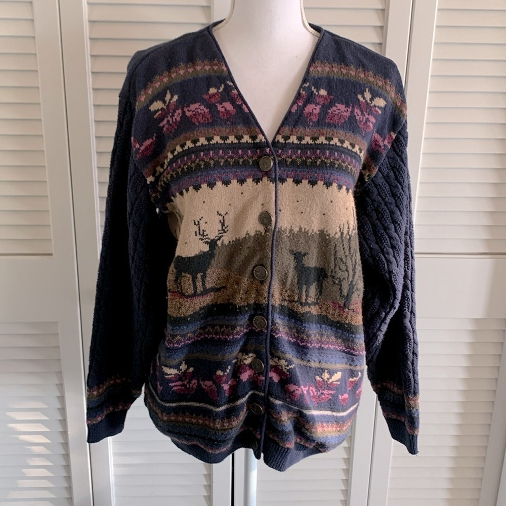 Northern Treasures Parkhurst 90s Vintage Woodland Knit Cardigan Sweater Size M